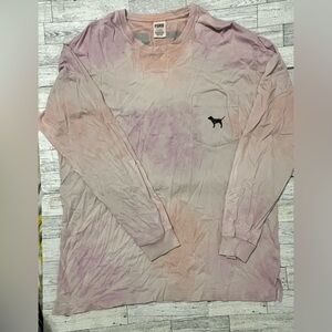Victoria's Secret PINK Tie Dye Oversized Long Sleeve Logo Shirt Women Size Large